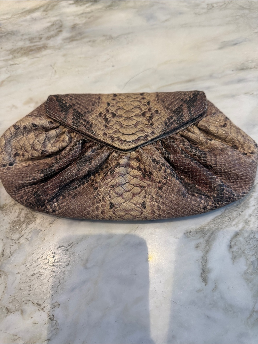 Lauren Merkin Brown Snakeskin Envelope Clutch